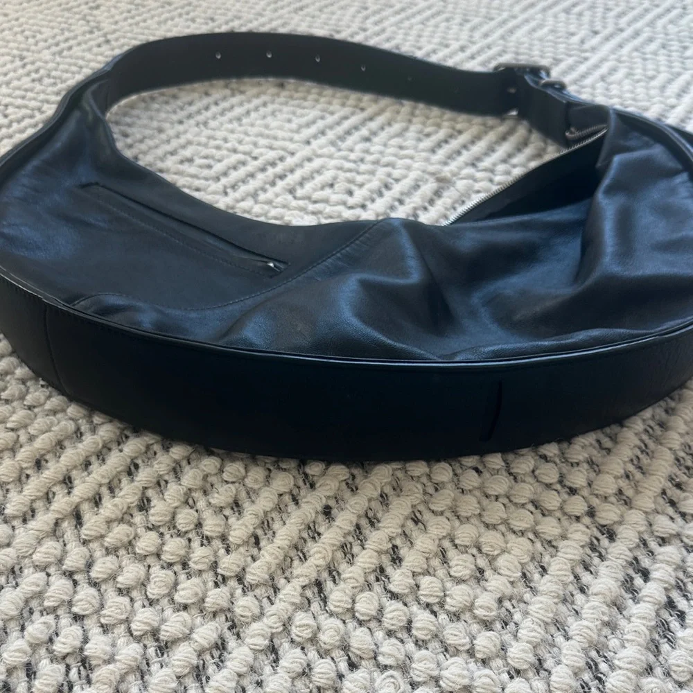Janessa Leone Black Leather Crescent Hobo Bag